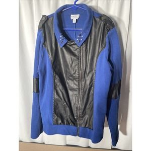 D Signed Disney Descendants Moto Jacket Sweatshirt Girls Sz L (14-16) Black/blue